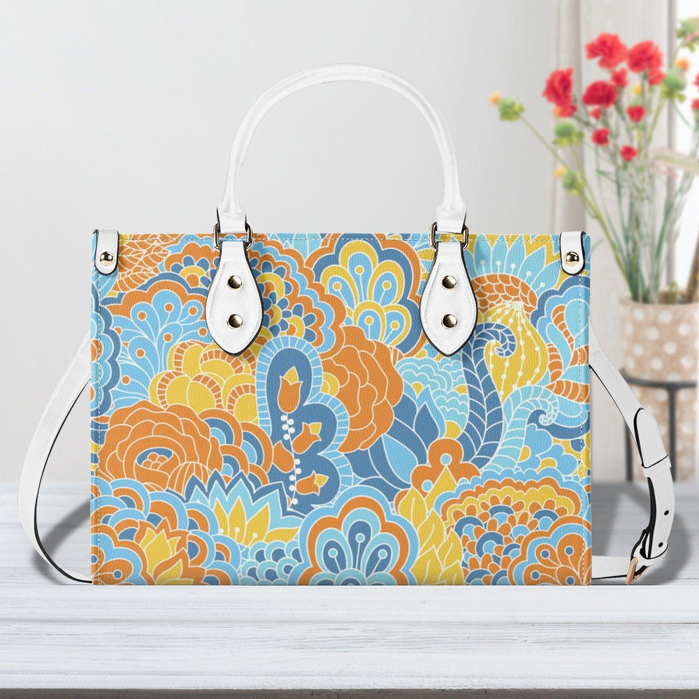 Pinsa Box Satchel - Retro Vibrant Paisley Floral - Shoulder Handbag Small Medium Large Psychedelic Bold Vivid Flower Power Faux Leather Tote