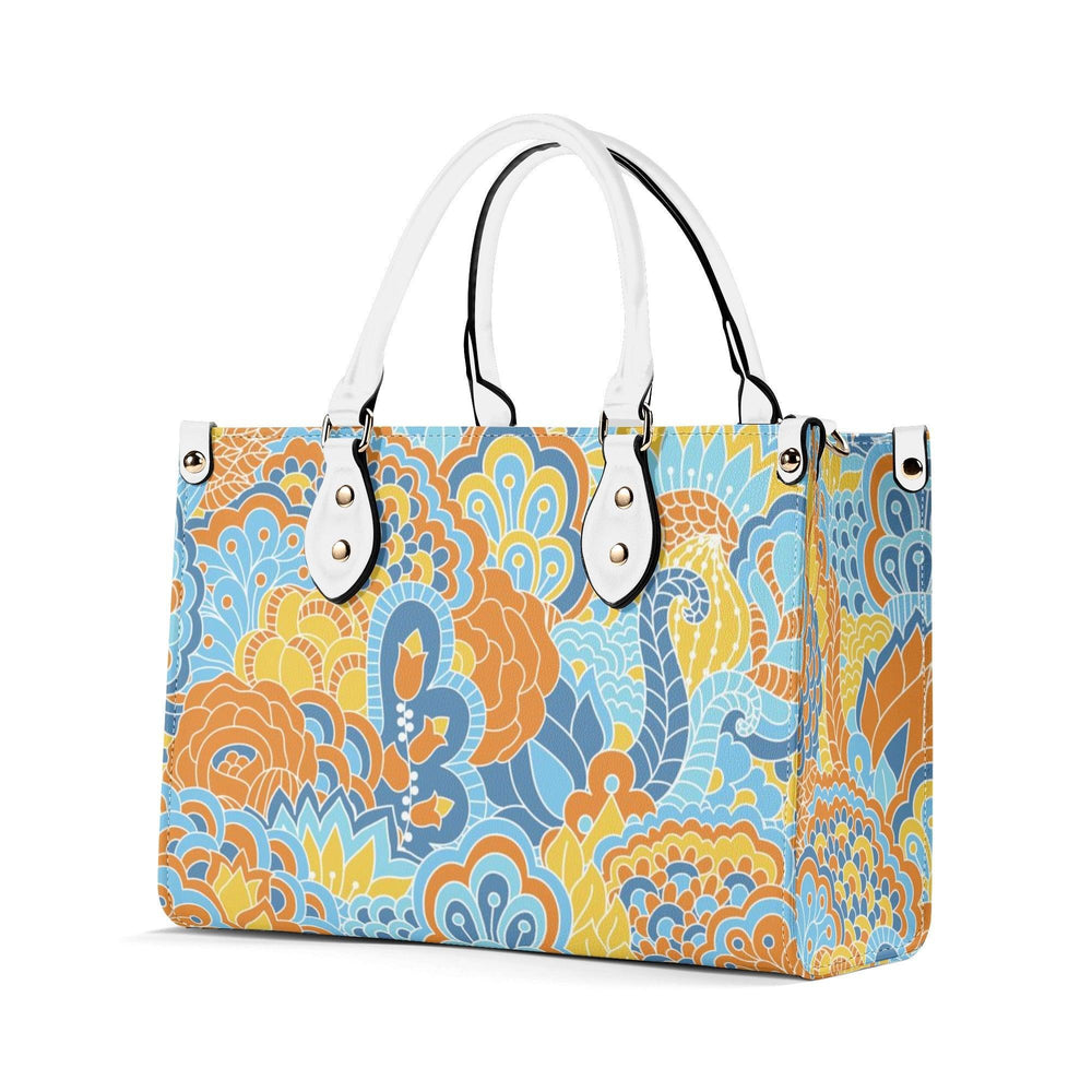 Pinsa Box Satchel - Retro Vibrant Paisley Floral - Shoulder Handbag Small Medium Large Psychedelic Bold Vivid Flower Power Faux Leather Tote