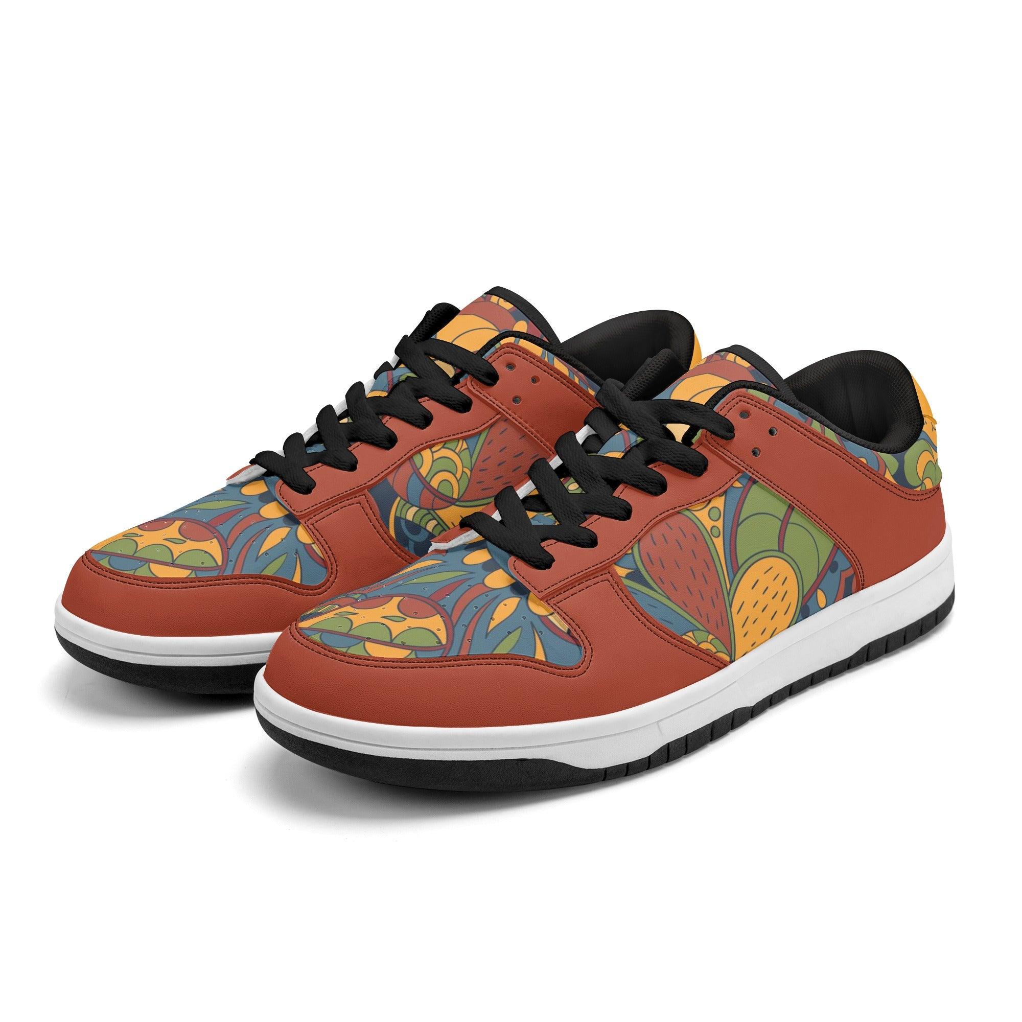 Ebisa Low Top Sneakers - Psychedelic Paisley - Red Mixed Media Retro Inspired Black Lace Casual Faux Leather Funky - Blissfully Brand