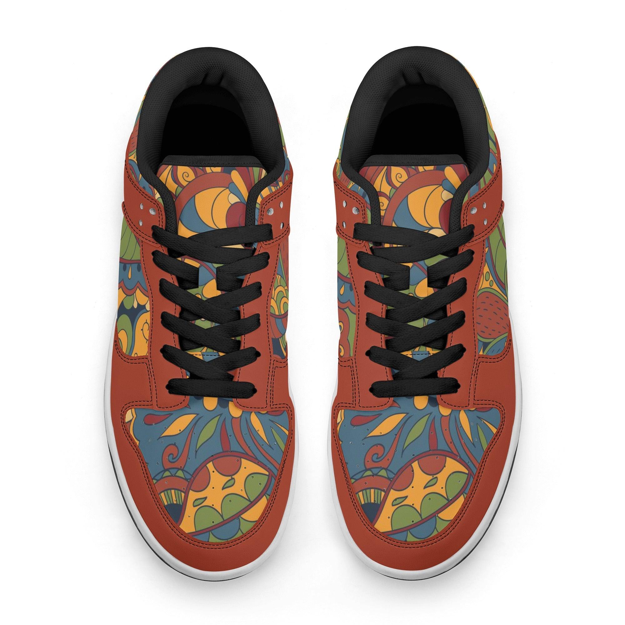 Ebisa Low Top Sneakers - Psychedelic Paisley - Red Mixed Media Retro Inspired Black Lace Casual Faux Leather Funky - Blissfully Brand