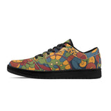 Ebisa Low Top Sneakers - Dark Psychedelic Paisley Floral Retro Warm Multicolor Faux Leather Black Lace Women's Retro Vibe