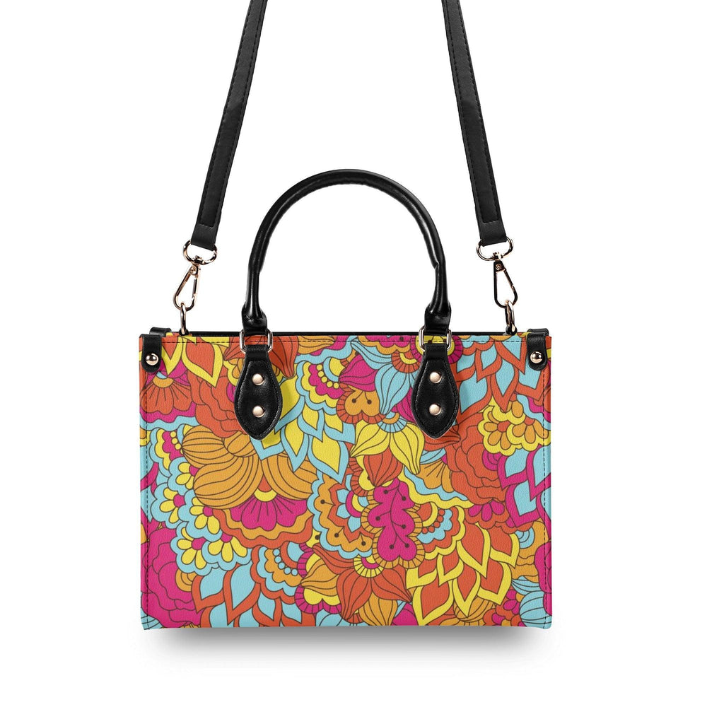 Inela Box Satchel - Flower Power Retro Vibrant Floral Bold Psychedelic Faux Leather Shoulder Handbag Small Medium Large - Funky Red Pink Orange Yellow