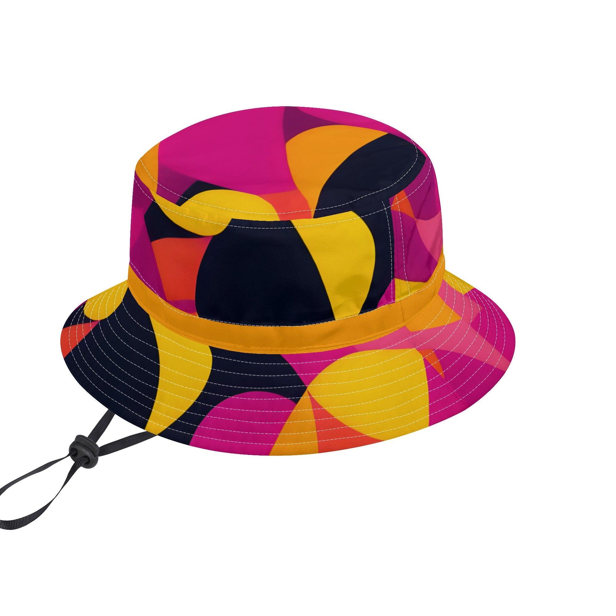 929 Adjustable Bucket Hat - Abstract Geometric - Bold Vibrant Funky Retro Multicolor Artistic Summer Women's Pink Yellow Orange Blissfully Brand