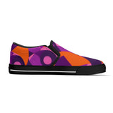 Ailrine Series 239 Canvas Slip On Skater Shoes - Abstract Geometric Violet Pink Orange Multicolor Funky Bold Artistic Retro Mod Women's Black Casual Blissfully Brand