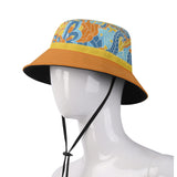 Pinsa Psychedelic Paisley Floral Bucket Hat with Adjustable String Retro Funky Bold Vibrant Pattern Blue Orange Yellow Blissfully Brand Summer Sun Cap
