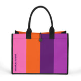 Color block tote bag Violet Purple Orange Pink Stripes Designer everyday shopper tote bold Contemporary design Blissfully Brand Tokyo NRT Airline Series