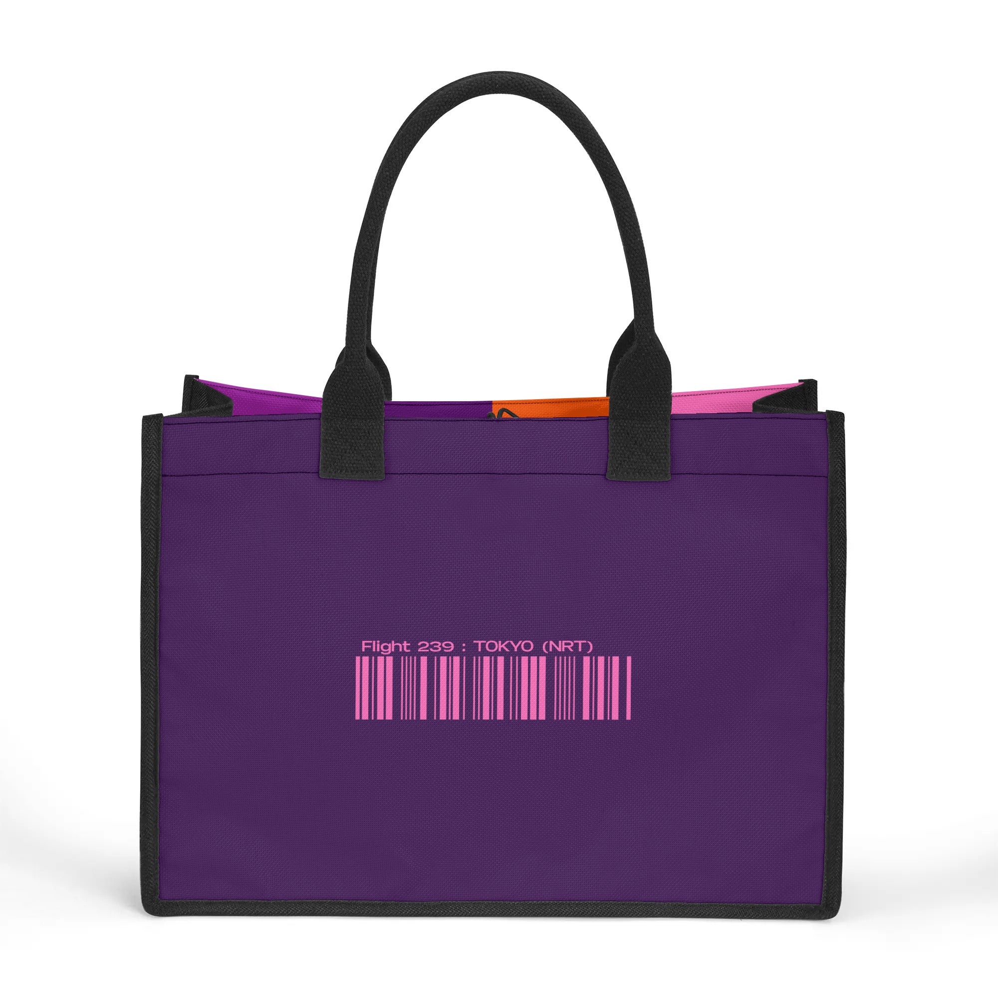 Color block tote bag Violet Purple Orange Pink Stripes Designer everyday shopper tote bold Contemporary design Blissfully Brand Tokyo NRT Airline Series
