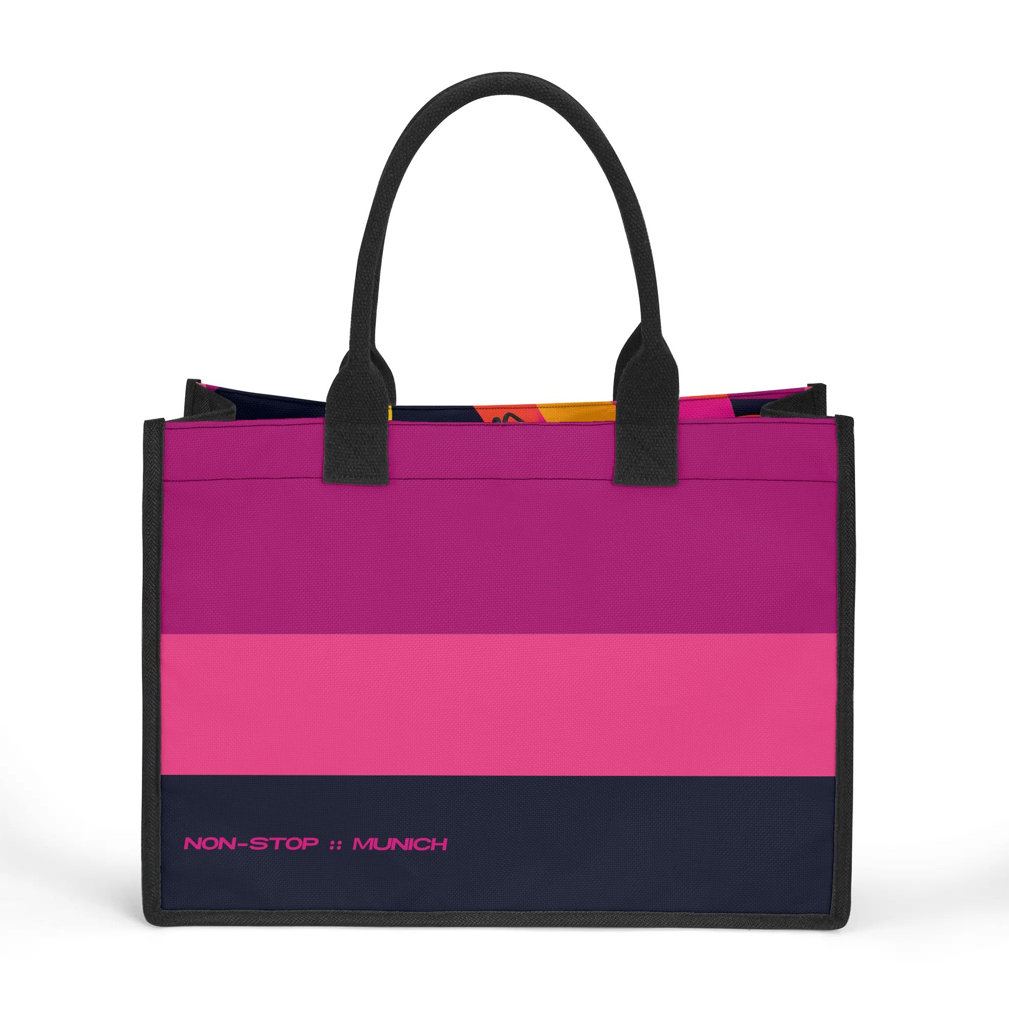 Multicolor Violet Pink Tote Bag Shopper Travel Tote Canvas Striped Color Block Everyday Designer Tote Bag Handbag Munich Airline Series Blissfully Brand