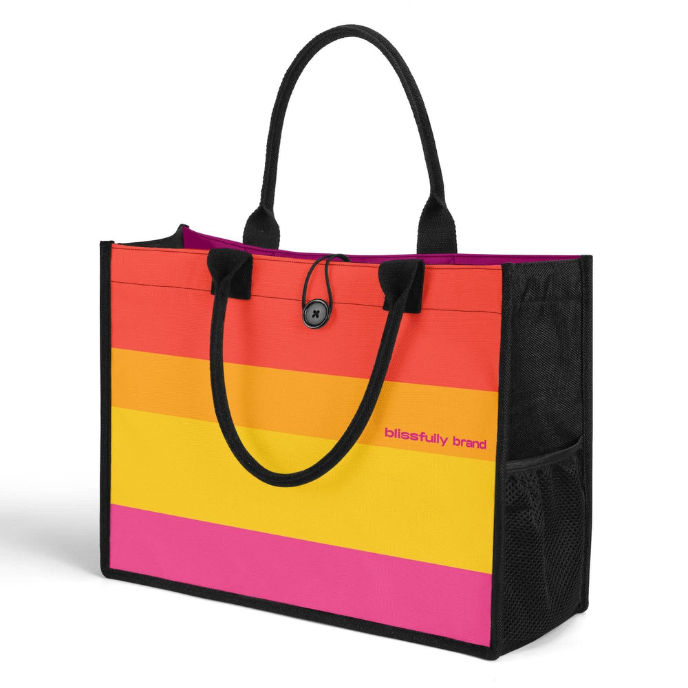 Multicolor Orange Yellow Pink Tote Bag Shopper Travel Tote Canvas Striped Color Block Everyday Designer Tote Bag Handbag Munich Airline Series Blissfully Brand