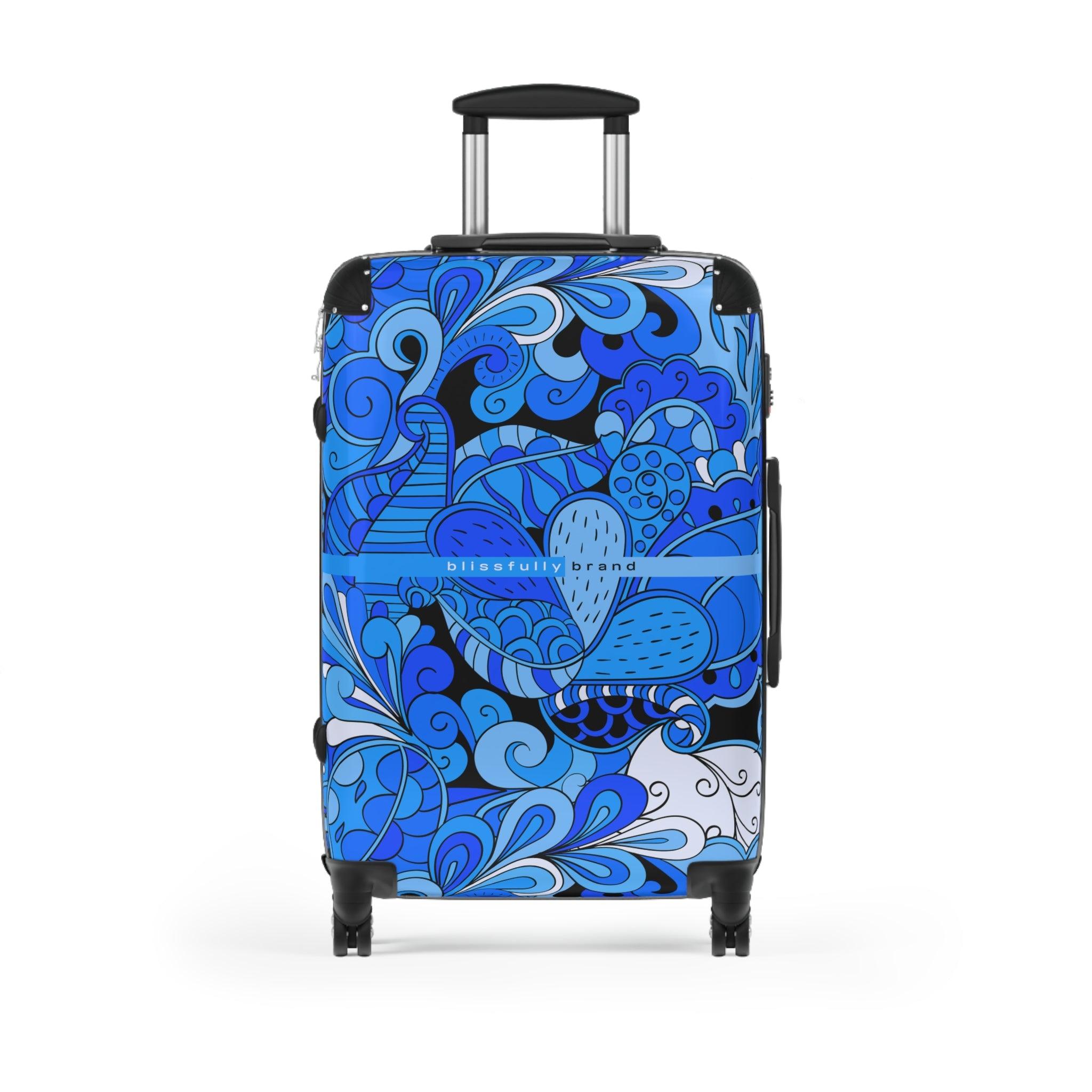 Ima Luggage Collection - Abstract Kaleidoscope Paisley Floral Print Psychedelic Retro Swirls Funky Multicolor Check in Carry On Roller 360 Hard Shell Unique Retro Vibrant Bold Blue