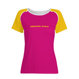 Airline Series Pink Yellow Color Block Crewneck Stretchy Logo Tee Streetwear Silky Fitted Chic Hip Bold Contrast Vibrant Statement Summer Casual Blissfully Brand