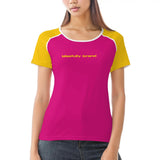 Airline Series Pink Yellow Color Block Crewneck Stretchy Logo Tee Streetwear Silky Fitted Chic Hip Bold Contrast Vibrant Statement Summer Casual Blissfully Brand