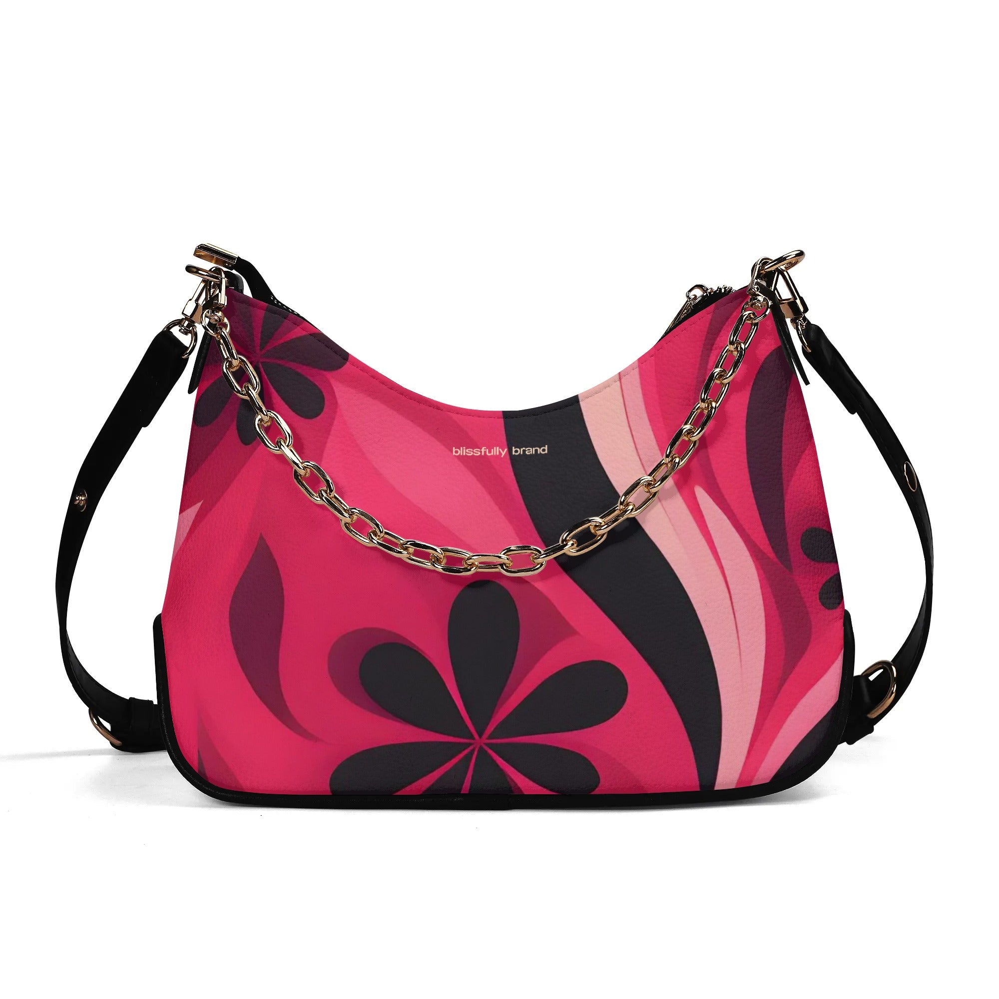 Airline Cross-body Vegan Leather Curve Shoulder Bag Aloha Abstract Floral Red Pink Chain Handle Zipper Psychedelic Retro Funky Blissfully Brand