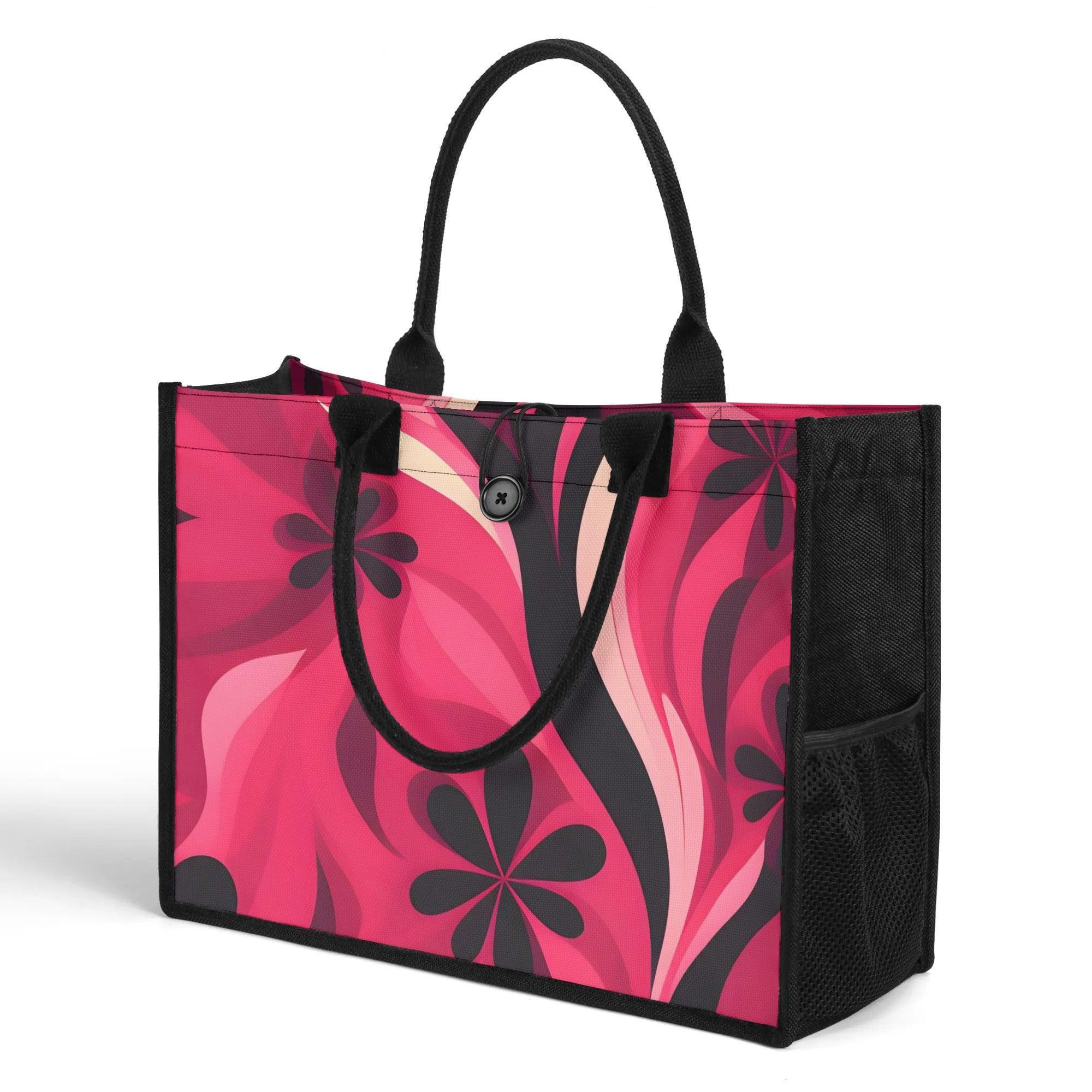 Honolulu Floral Abstract Pink Red Button Canvas Travel Tote - Airline Honolulu Floral Abstract Pink Red Button Canvas Travel Tote - Airline