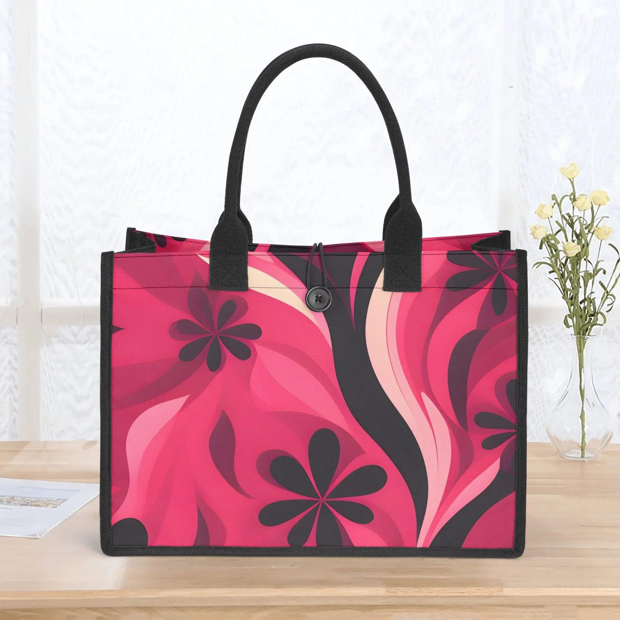 Honolulu Floral Abstract Pink Red Button Canvas Travel Tote - Airline - L Honolulu Floral Abstract Pink Red Button Canvas Travel Tote - Airline - L