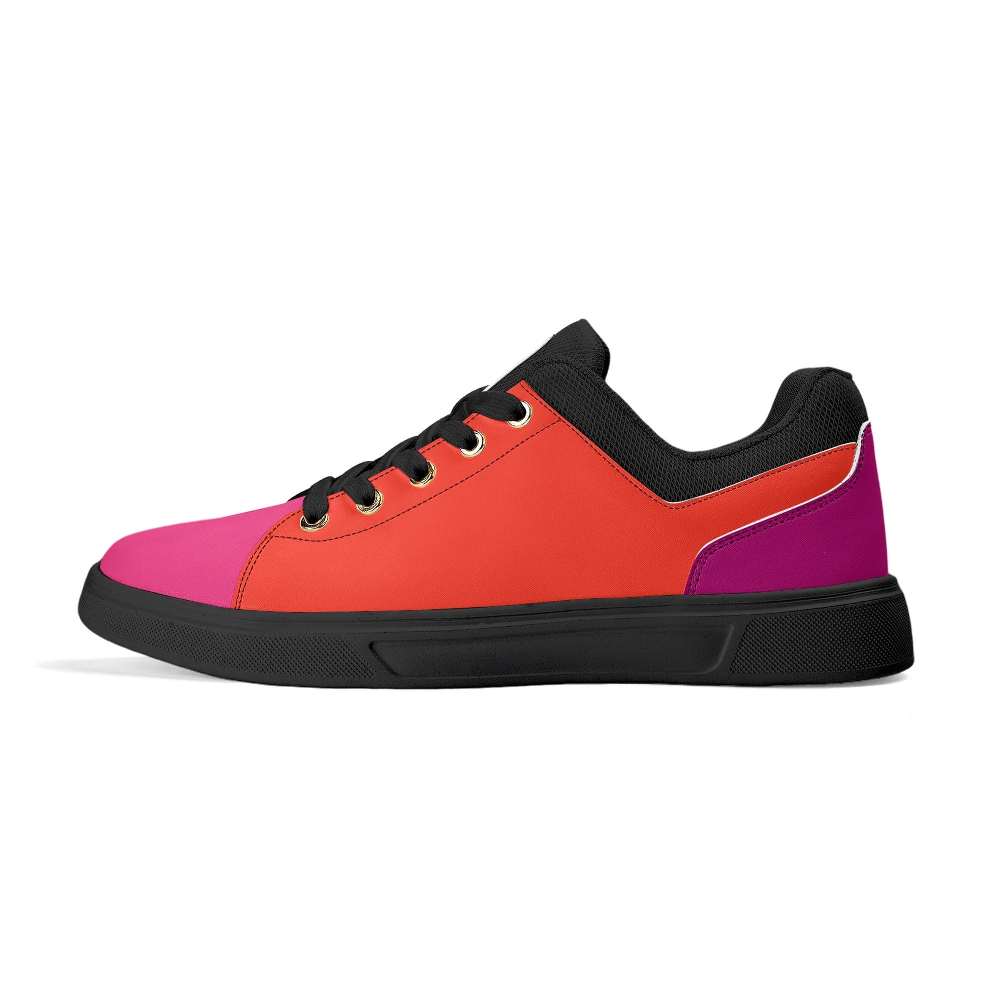 Color Block women's shoes Vegan Faux Leather Lightweight Pink Orange Brown Red  bold fashion Trendy urban sneakers street style blissfully brand
