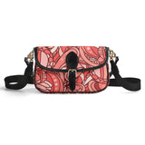 Stylish floral coral patterned women's shoulder bag strap and secure clasp closure faux leather red pink