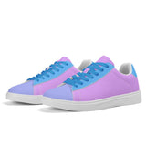 Stylish color block women's sneakers in pastel purple, pink, and blue with white soles and blue laces - perfect for casual, comfortable, and trendy outfits