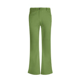 women's flare pants with a vibrant shimmering green. The pants are flowy and comfortable, perfect for a bohemian look.