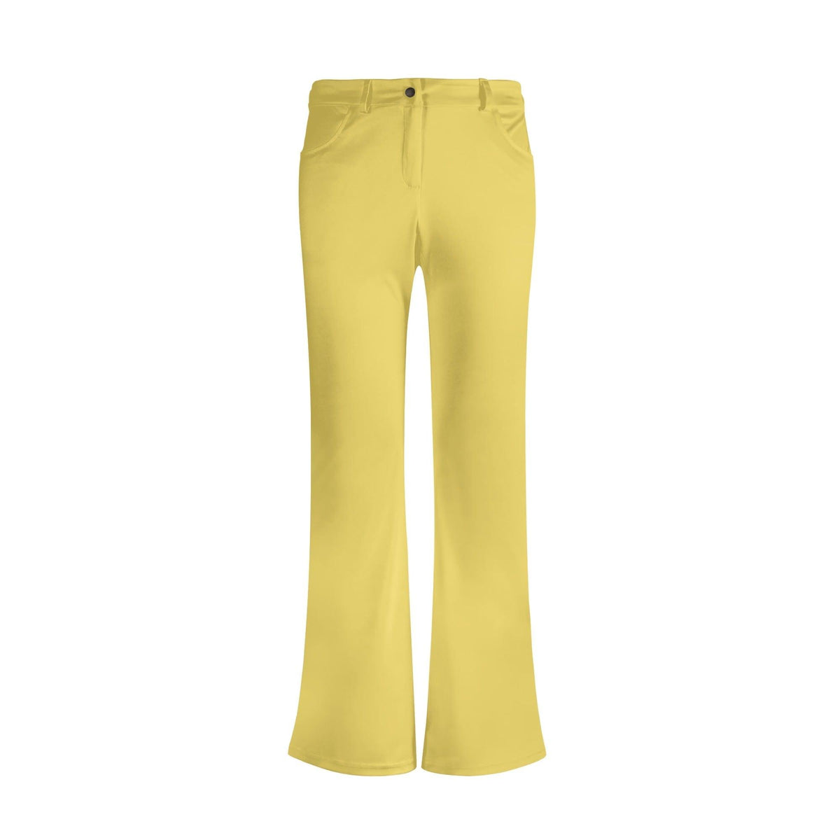 women's flare pants with a vibrant shimmering yellow. The pants are flowy and comfortable, perfect for a bohemian look.