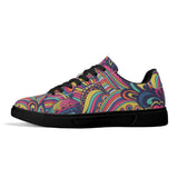 Vibrant psychedelic skate shoes - colorful  women's retro 70s style low-top sneakers with eye-catching swirl paisley pattern, perfect for bold fashion statements and comfortable streetwear lightweight