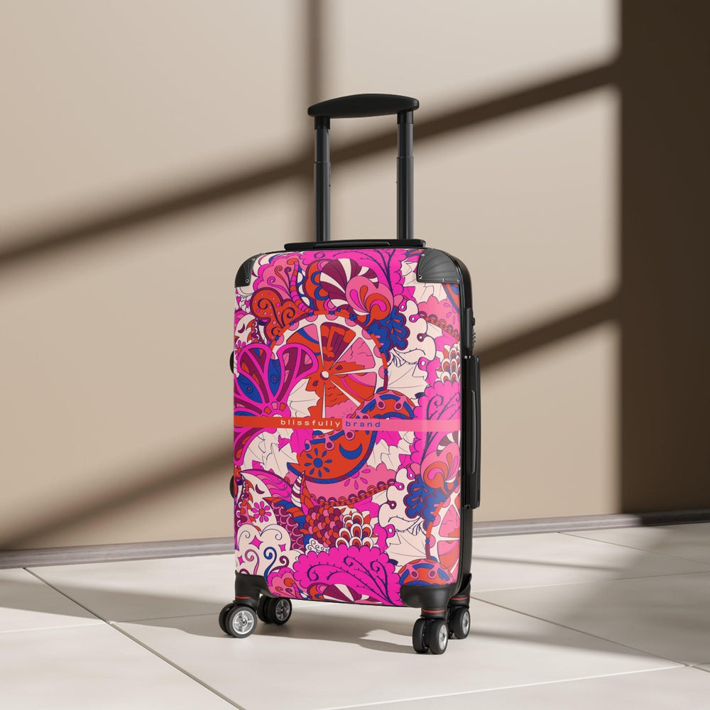 Sameria Luggage Collection - Abstract Kaleidoscope Paisley Floral Print Psychedelic Retro Swirls Funky Multicolor Check in Carry On Roller 360 Hard Shell Unique Retro Vibrant Bold Pink Red Flower Power