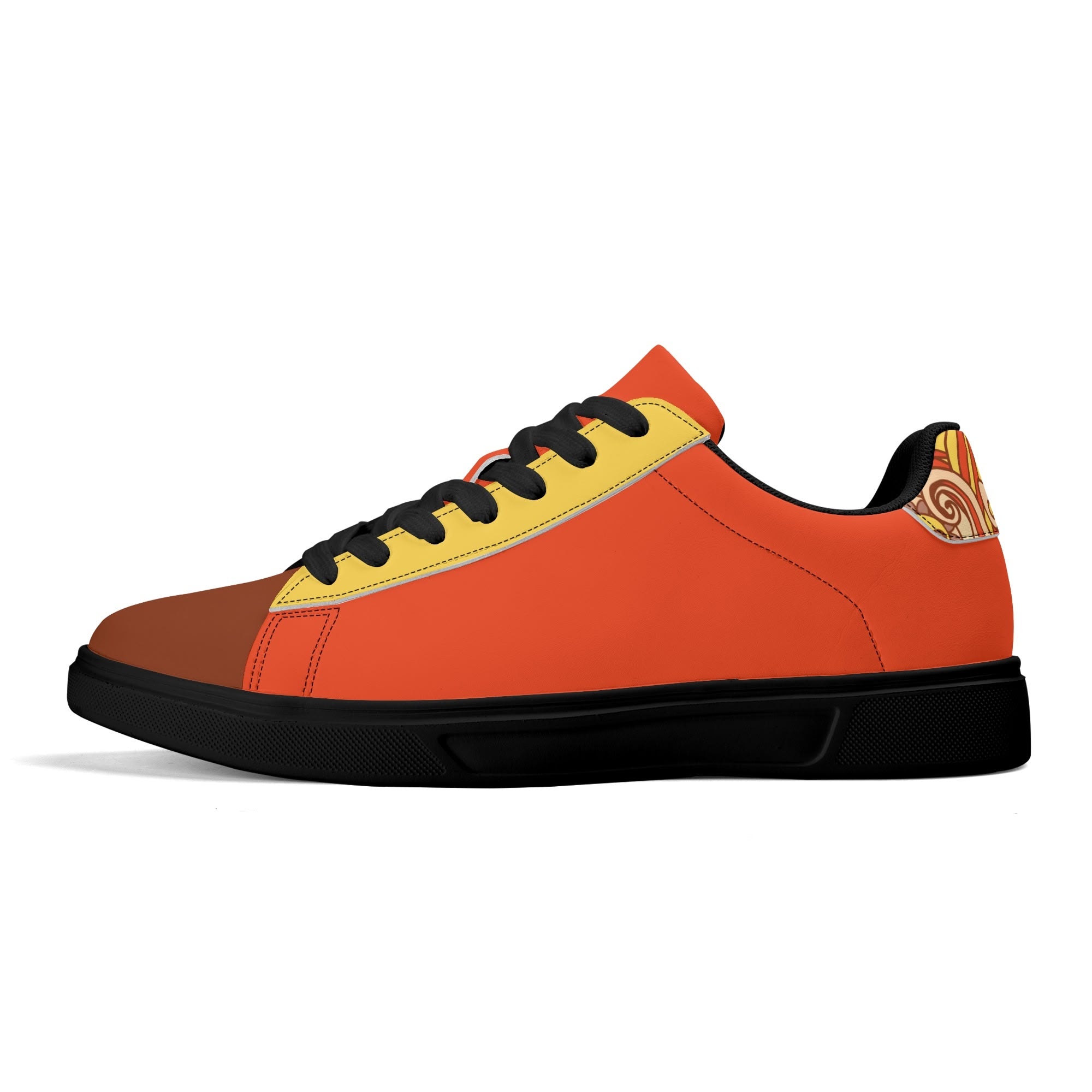 Vibrant Miarna Series Faux Leather Women's Sneakers in Orange and Red with Yellow Accent Blissfully Brand