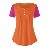 Juhla Color Block Scoop Neck Tunic Top with Button Detail