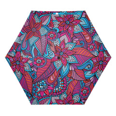 Colorful retro floral pattern Viaje auto open and close umbrella with hexagonal shape Violet and blue - Blissfully Brand