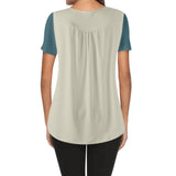 Kalei Two-Tone Scoop Neck Tunic Top with Button Detail