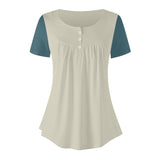 Kalei Two-Tone Scoop Neck Tunic Top with Button Detail