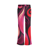 Colorful shimmer faced flare legging pants with bold retro abstract swirl design - Prague Airline Series - Blissfully Brand