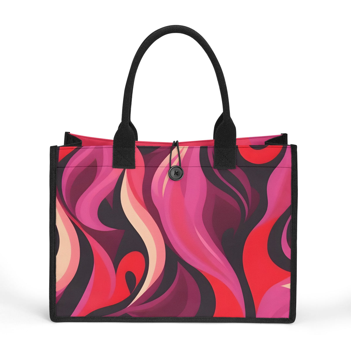 Prague Durable Airline Series Canvas Tote Bag with Two Side Pockets and Spacious Interior Abstract Swirl Fire Print Retro Chic - Blissfully Brand