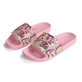 Pink slip-resistant lightweight Piki print sliders with a floral patterned strap, perfect for comfort and casual wear. - Retro Chic Summer - Blissfully Brand