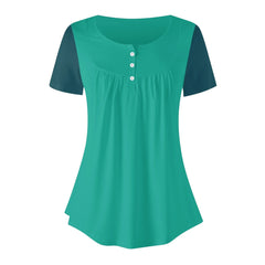 Mima Two-Tone Scoop Neck Pleated Tunic Top