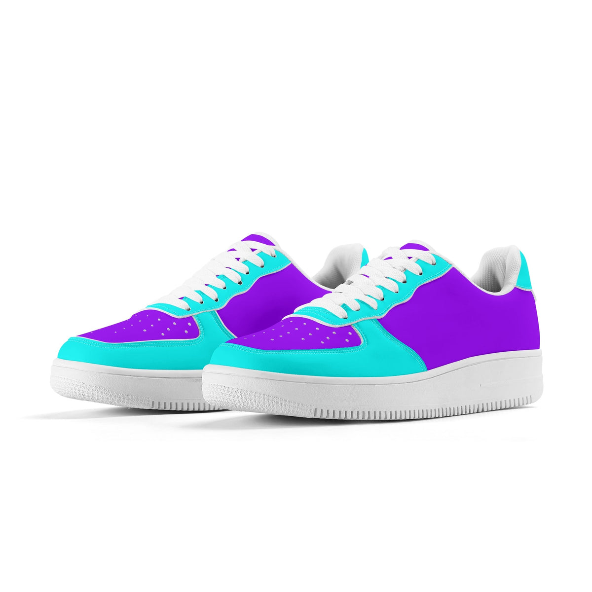 Aqua and violet color-block low top sneakers from Blissfully Brand Core Essentials Collection — PU leather, bold color-blocking, white sole, women's fashion sneakers made to order