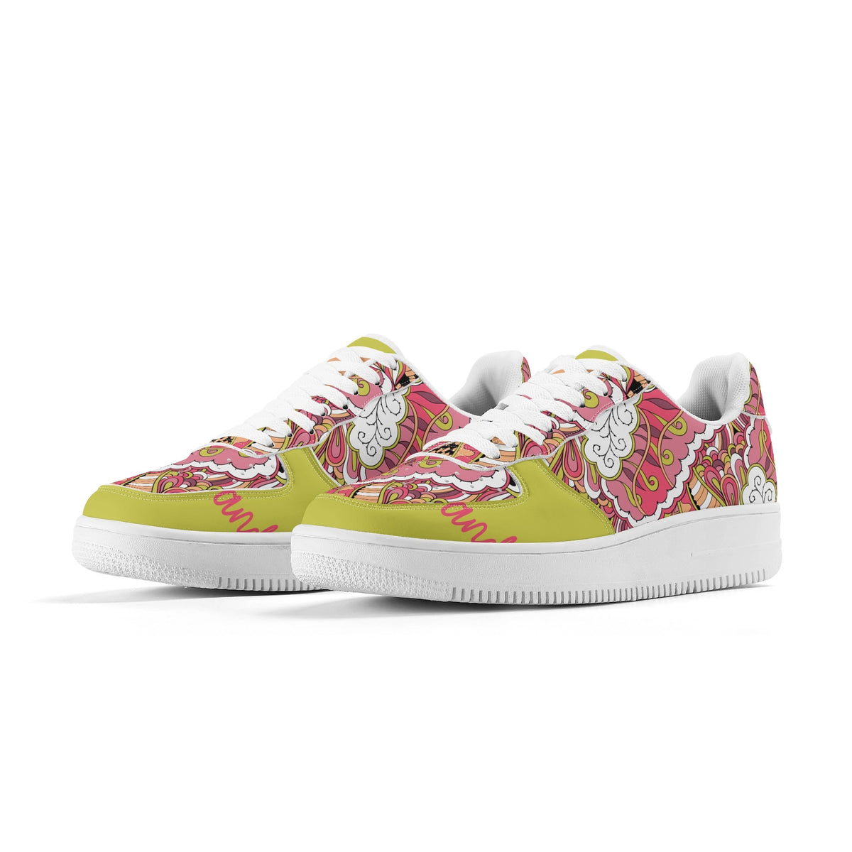 Nami Psychedelic print low top sneakers in Wattle Green with matching drawstring bag and print insoles, Blissfully Brand. 