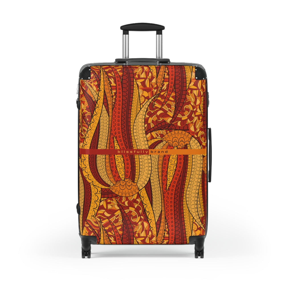 Ame Luggage Collection - Abstract Kaleidoscopic Tribal Print Psychedelic Retro Orange Dark Light Multicolor Check in Carry On Roller 360 Hard Shell Unique Retro