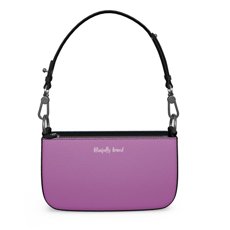 Nela Designer Handbag Box Style Zipper  leather shoulder bag with color block design Violet Blue Textured Adjustable Handbag Strap Handmade Blissfully Brand