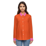Airline Series Orange Pink Color Block Long Sleeve Button-Up Women's Shirt Chic long sleeve blouse Sliky Soft  Contrast collar shirt women's Vibrant Solid Blissfully Brand