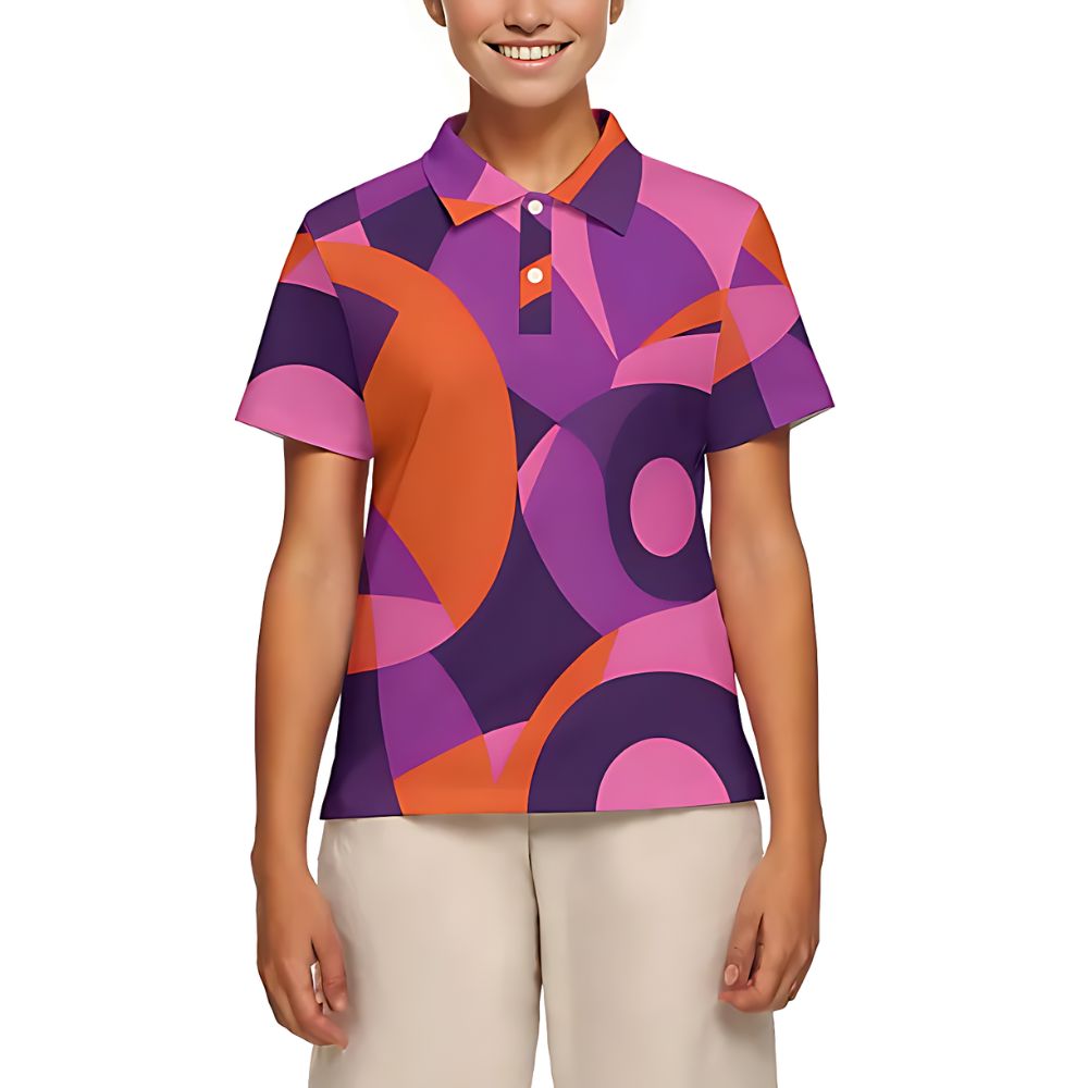 Colorful polo shirt Women's Geometric print polo top slim fit Abstract Funky Bold Statement Blissfully Brand