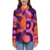 Airline Series 239 Long Sleeve Button-Up Shirt Geometric Pop Art Print Violet Orange Pink Multicolor Chic long sleeve blouse Collar Bold Vibrant Retro Abstract Print Blissfully Brand