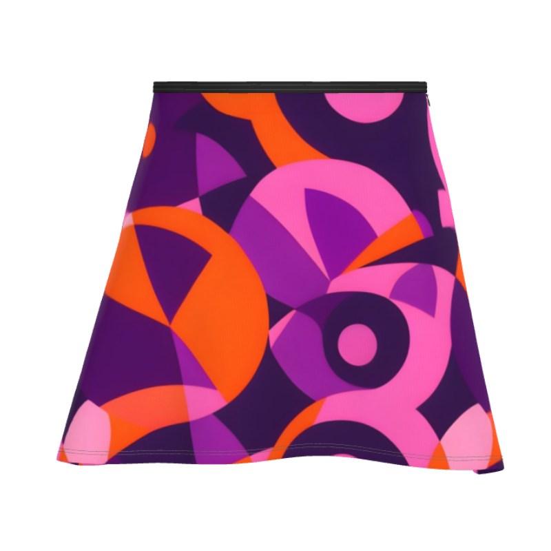 Flight 239 Geometric Mini Skater Skirt - Violet Pink Airline Series Abstract Orange Retro Funky Bold Vibrant Jersey Quilted Psychedelic 70's pop art