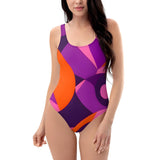 Airline Series 239 One-Piece Swimsuit - Scoop Neck Low Back Abstract Print Geometric Multicolor Violet Orange Pink Retro Mod beachwear Summer Vibrant Bold Funky Blissfully Brand