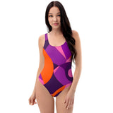 Airline Series 239 One-Piece Swimsuit - Scoop Neck Low Back Abstract Print Geometric Multicolor Violet Orange Pink Retro Mod beachwear Summer Vibrant Bold Funky Blissfully Brand