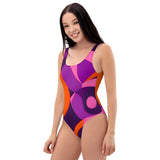 Airline Series 239 One-Piece Swimsuit - Scoop Neck Low Back Abstract Print Geometric Multicolor Violet Orange Pink Retro Mod beachwear Summer Vibrant Bold Funky Blissfully Brand