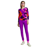 Airline Series Long Sleeve Women's Tee - Geometric Abstract Print Flight 239 - Orange Violet Artistic Funky Bold Solids - Crewneck Slim Fit Plus Sizes - Handmade in England Stretchy