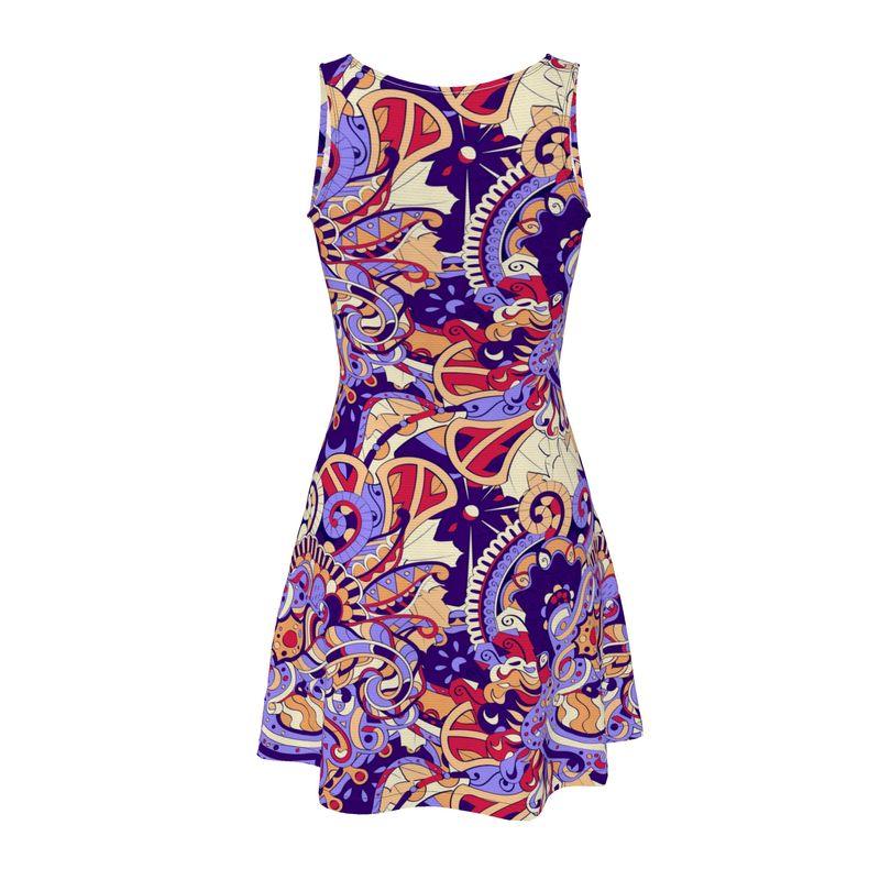 Blissfully Brand Sechie Mini Skater Dress Vibrant Paisley Floral in Purple Blue 3XL 22 24 Chain Jersey 7.52 oz