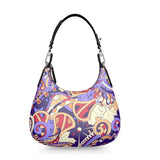 Sechie Mini Moon Bag with colorful, artistic pattern on crescent-shaped Nappa leather - Curve Style - Retro Vibrant & Bold Blissfully Brand