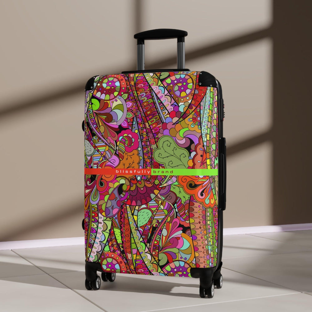 Betsu Luggage Collection - Abstract Kaleidoscope Paisley Floral Print Psychedelic Retro Swirls Funky Multicolor Check in Carry On Roller 360 Hard Shell Unique Retro Vibrant Bold